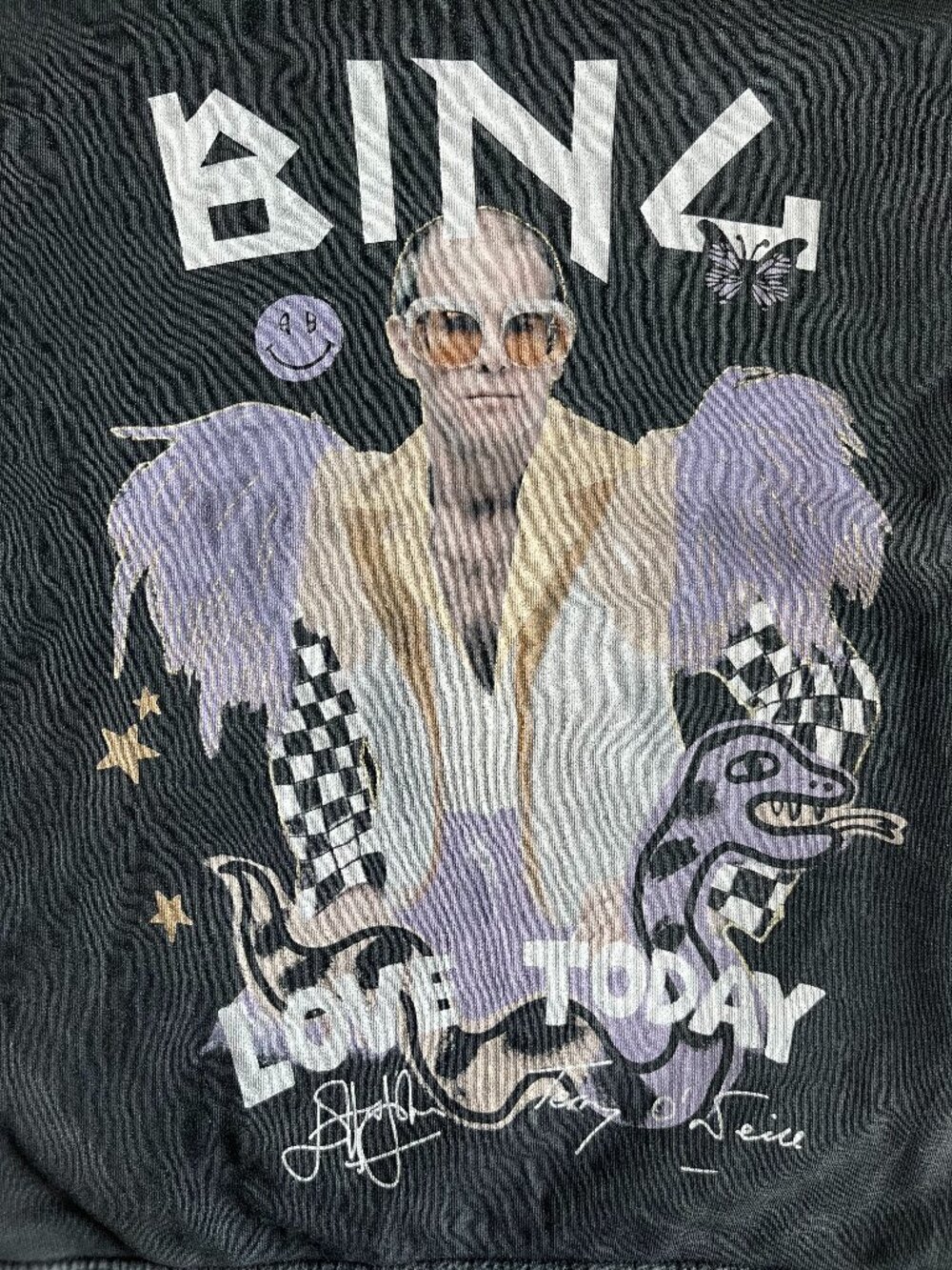 Anine Bing Elton John Graphic Crewneck Sweatshirt Washed Black Size XS - Picture 3 of 3